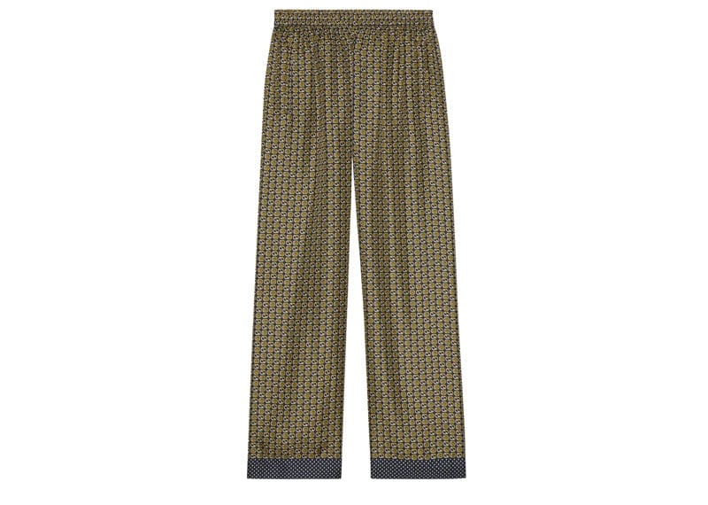 Gucci Geometric Interlocking G Print Silk Trouser In Yellow