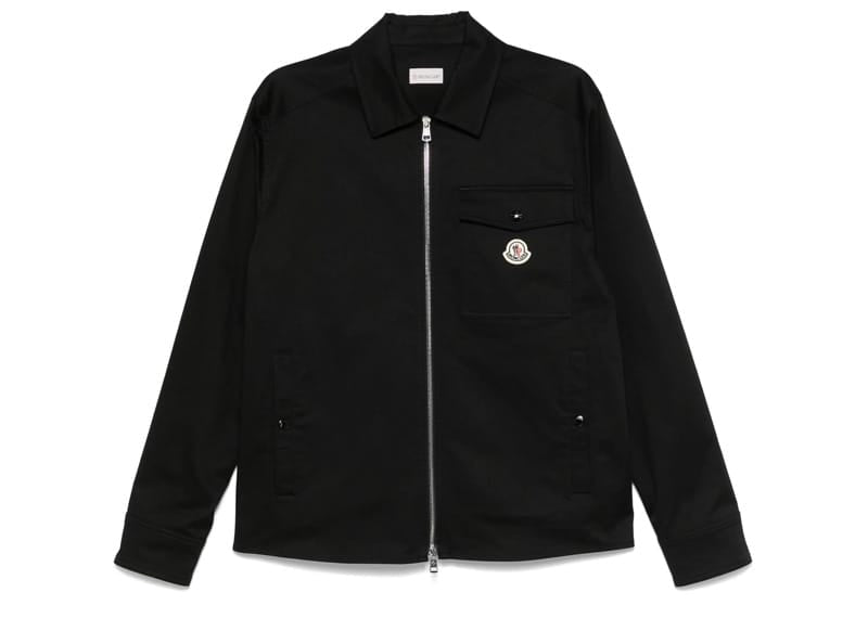 Moncler Zip-Up Gabardine Shirt Jacket Black
