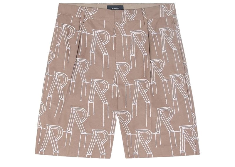 Represent Embroidered Initial Tailored Short Washed Taupe