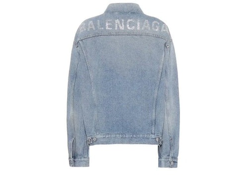 Balenciaga Crystal Logo Cotton Denim Jacket Blue
