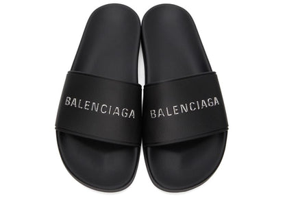 Balenciaga Pool Slides Black/Silver Chrome (Women's)