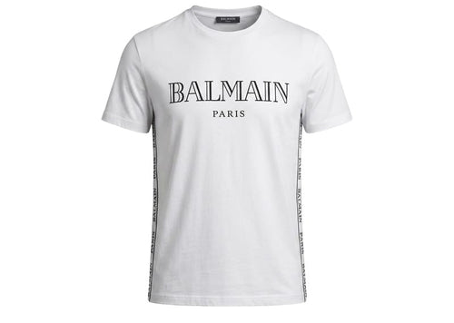Balmain Paris Branded Side Stripes Tee White
