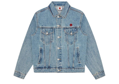 Icecream Check Lined Denim Trucker Jacket Vintage Wash Blue