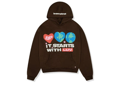 Broken Planet It Starts With Luv Hoodie Mocha Brown