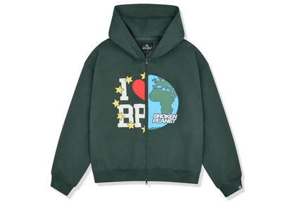 Broken Planet My Planet Zip Up Hoodie Emerald Green