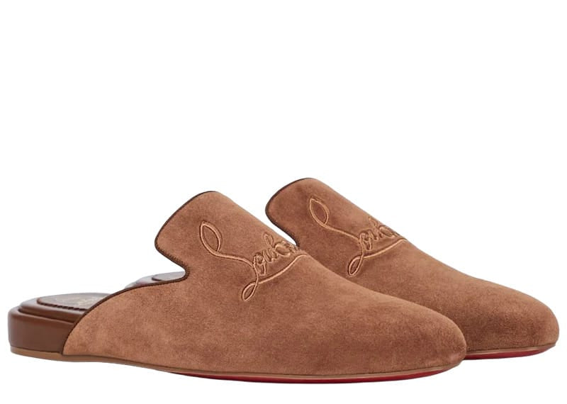Christian Louboutin Navy Coolito Flat Mules Brown