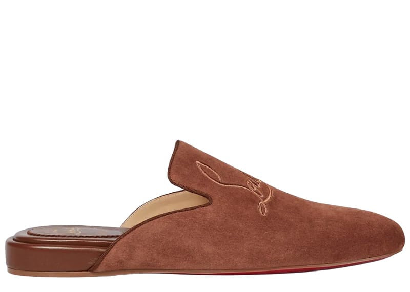 Christian Louboutin Navy Coolito Flat Mules Brown
