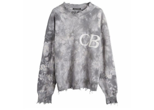 Cole Buxton Distressed Cotton Knit Sweater Charcoal Tie Dye