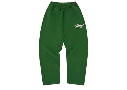 Corteiz Island Puff Print Open Hem Sweatpants Green
