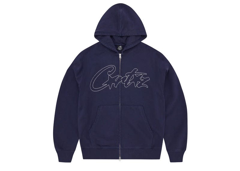 Corteiz Thick Stitch Allstarz Logo Print Zip Hoodie Navy
