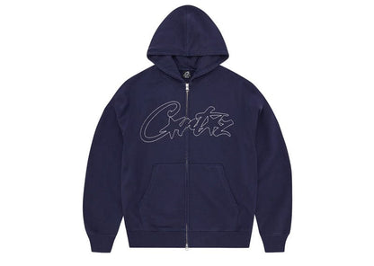 Corteiz Thick Stitch Allstarz Logo Print Zip Hoodie Navy