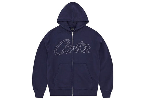 Corteiz Thick Stitch Allstarz Logo Print Zip Hoodie Navy