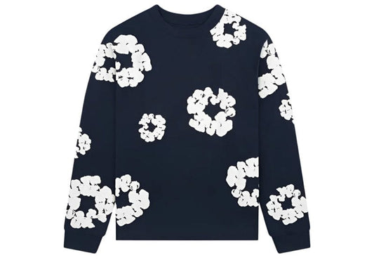Denim Tears Long Sleeve Cotton Wreath T-shirt Navy