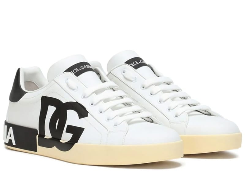 Dolce & Gabbana Calfskin Nappa Portofino DG Logo Print Sneaker Black/White/Vintage White