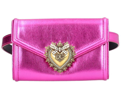Dolce & Gabbana Metallic Leather Devotion Belt Bag Pink