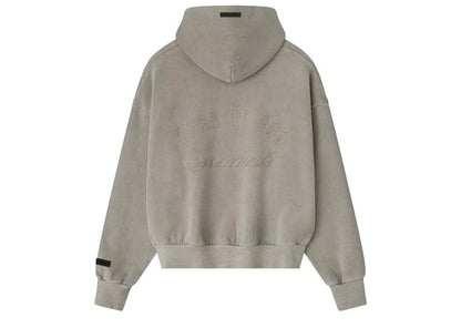 Fear of God Essentials Embroidered Classic Full Zip Hoodie Smoke Grey