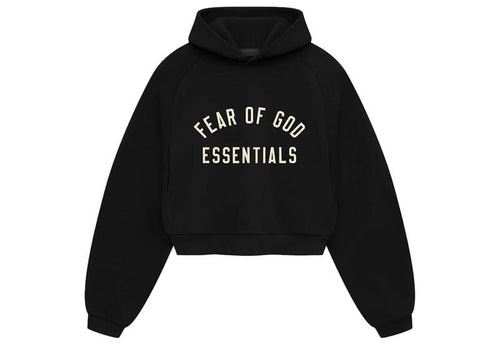Fear of God Essentials Women's Fleece Cropped Heavy Hoodie (FW24) Black