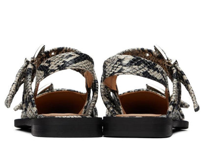 Ganni Snake Printed Feminine Buckle Ballerinas Sand
