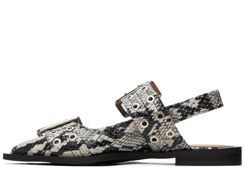 Ganni Snake Printed Feminine Buckle Ballerinas Sand