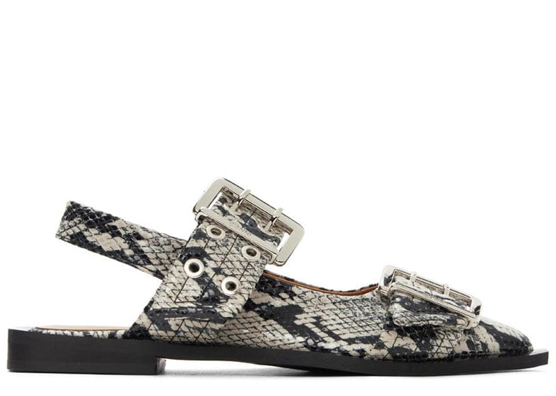 Ganni Snake Printed Feminine Buckle Ballerinas Sand