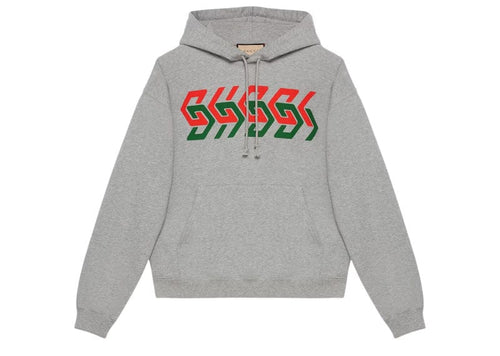 Gucci Chain Print Hooded Sweatshirt Grey/Red/Green