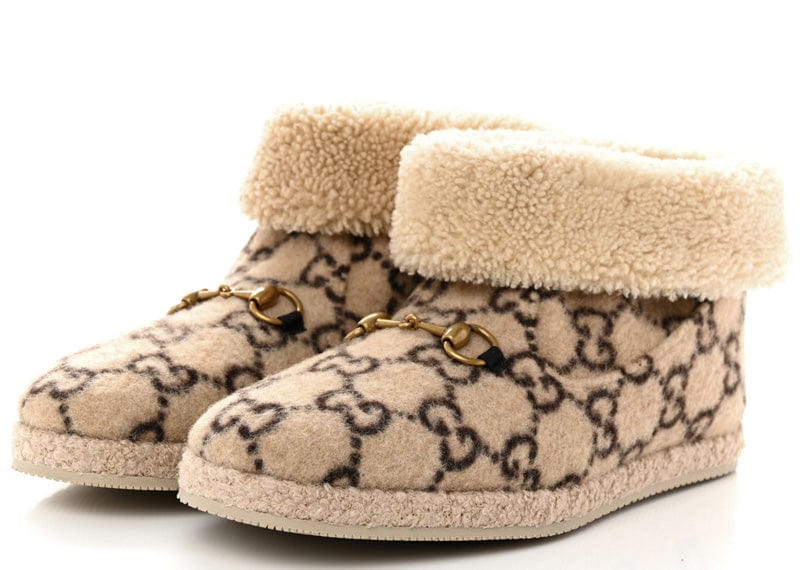 GUCCI Covered Wool GG Monogram Fria Horsebit Ankle Boots
