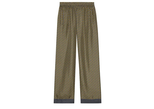 Gucci Geometric Interlocking G Print Silk Trouser In Yellow