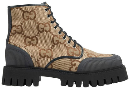 Gucci Lace Up Boot Maxi GG Camel