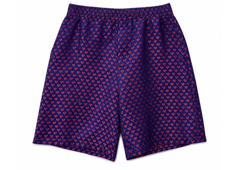 Gucci Love Heart Print Sweatshorts Navy Blue Red