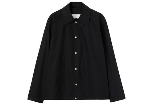 Jil Sander Logo Print Cotton Poplin Shirt Jacket Black