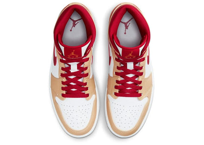 Jordan 1 Mid Light Curry Cardinal