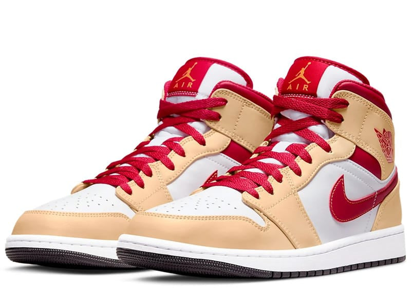 Jordan 1 Mid Light Curry Cardinal