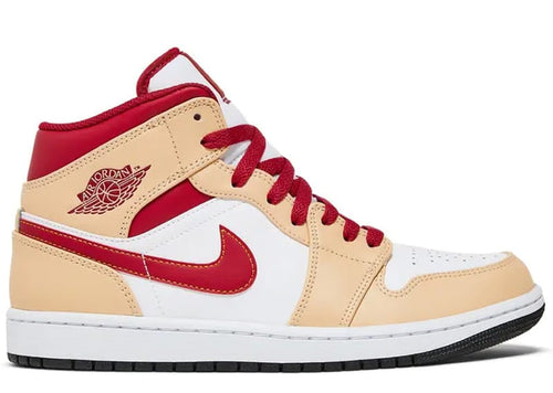 Jordan 1 Mid Light Curry Cardinal