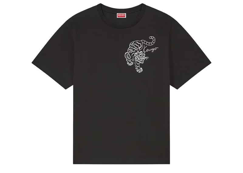 Kenzo Gots Star Tiger Embroidered Oversized Tee Black