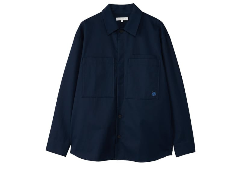 Maison Kitsuné Gabardine Tonal Fox Head Patch Overshirt Ink Blue