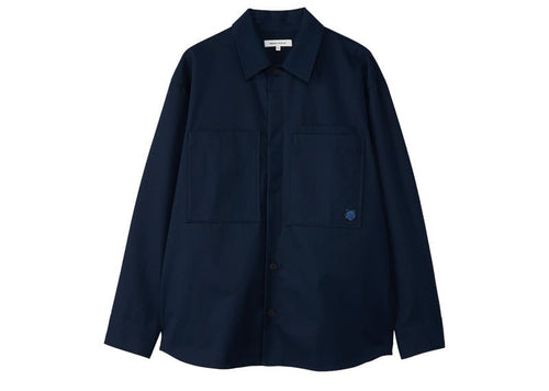 Maison Kitsuné Gabardine Tonal Fox Head Patch Overshirt Ink Blue