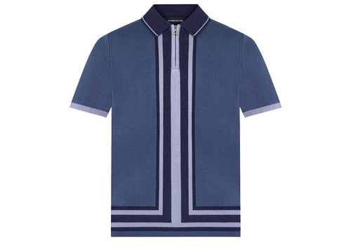 Manière De Voir Contrast Border Zip Polo Blue