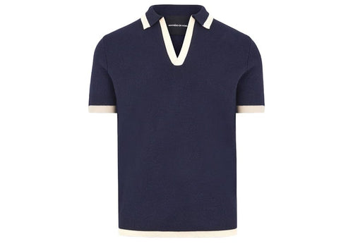 Manière De Voir Contrast Detail Knit Polo Shirt Navy