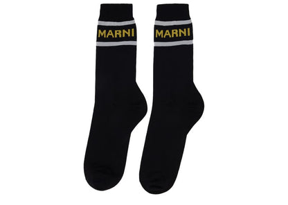 Marni Logo Cuffs Socks Black/White/Yellow