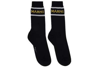 Marni Logo Cuffs Socks Black/White/Yellow