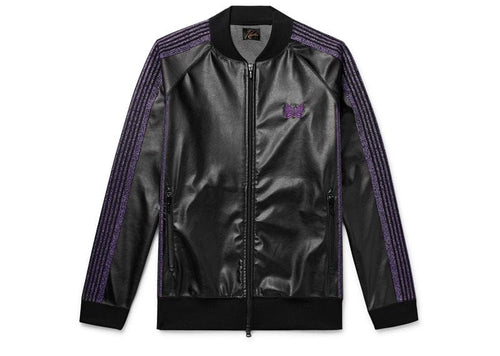 Needles Rib Collar Track Jacket Synthetic Leather Lame Tape Black