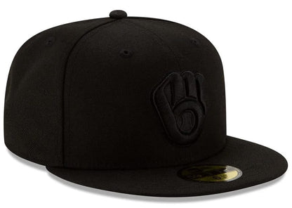 New Era Milwaukee Brewers Black on Black 59FIFTY Fitted Hat Black 7 7/8