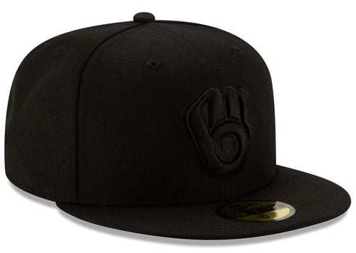 New Era Milwaukee Brewers Black on Black 59FIFTY Fitted Hat Black 7 7/8