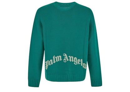 Palm Angels Curved Logo Intarsia Jumper Turquoise