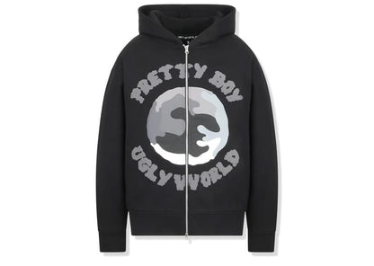 Pretty Boy Ugly World FZ Hoodie Zip Up Black Grey