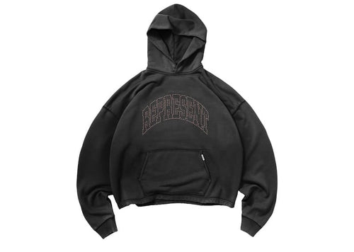 Represent Embellished Hoodie Stained Black
