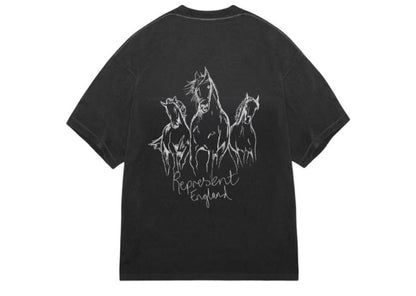 Represent Hand Drawn Thoroughbred Horse T-Shirt Black