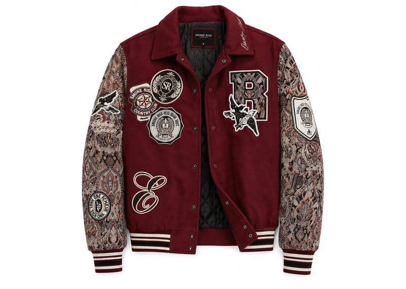 Smoke Rise Tapestry Varsity Jacket Wine