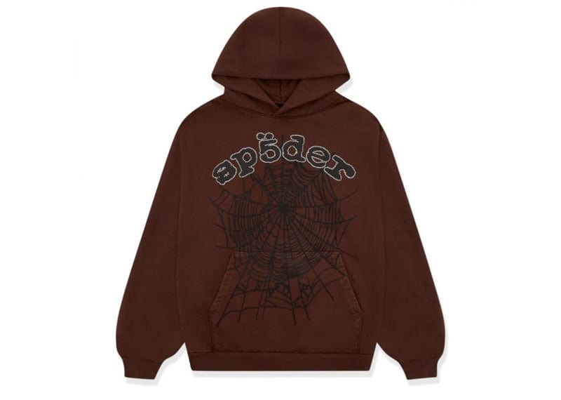 Sp5der Rhinestone OG Web V2 Hoodie Brown