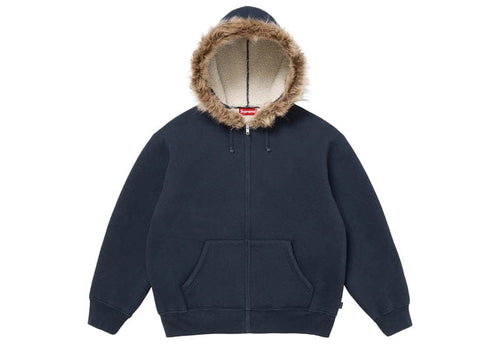 Supreme Faux Fur Zip Up Hooded Sweatshirt Navy